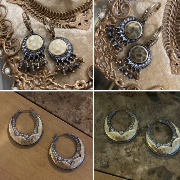 2 pairs of Elegant Gold and Silver Dangle Earrings